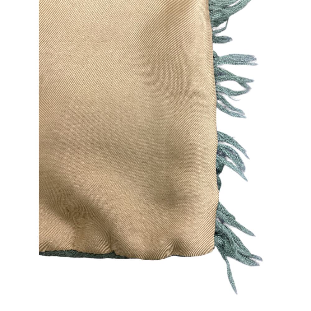 VTG Hermes Scarf Unisex 1Size Rectangle 100%Silk & Cashmere Fringes Green &Brown - Picture 9 of 9